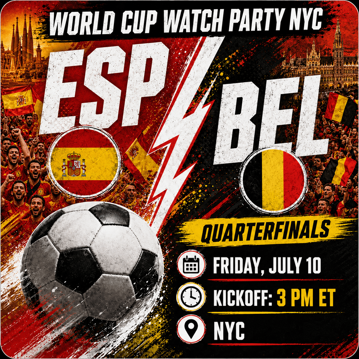 Belgium vs Spain, World Cup 2026 Watch Party in NYC