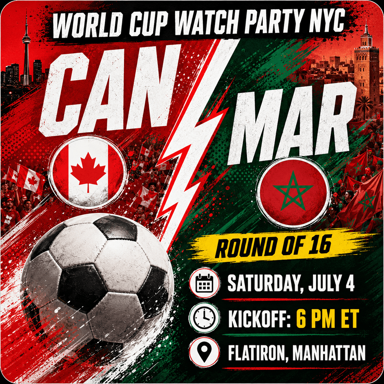 Canada vs Morocco, World Cup 2026 Watch Party in NYC