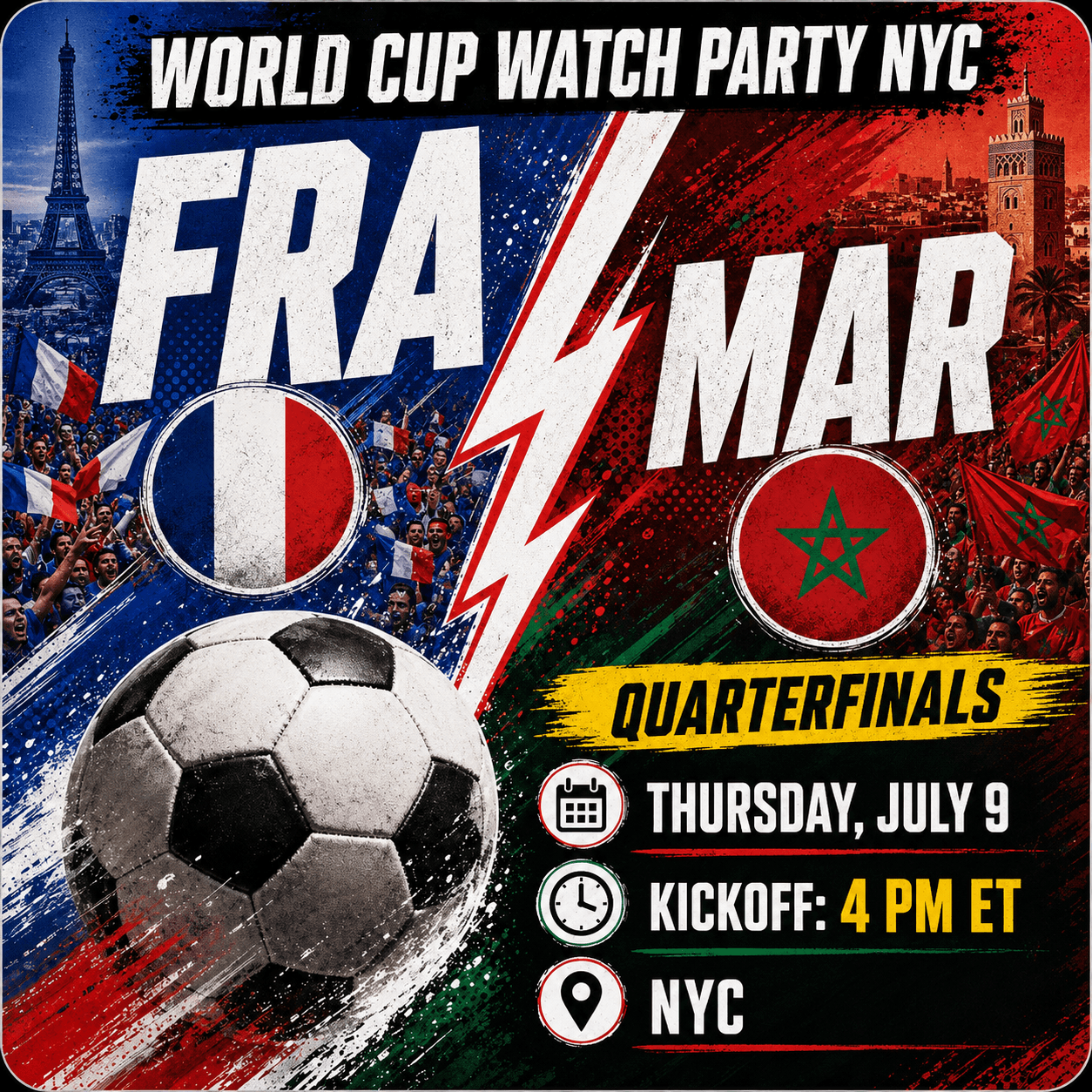 France vs Morocco, World Cup 2026 Watch Party in NYC