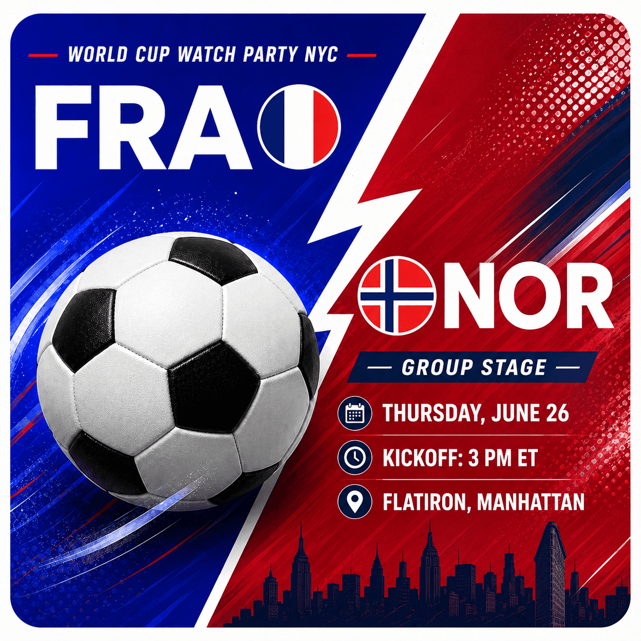 France vs Norway, World Cup 2026 Watch Party in NYC