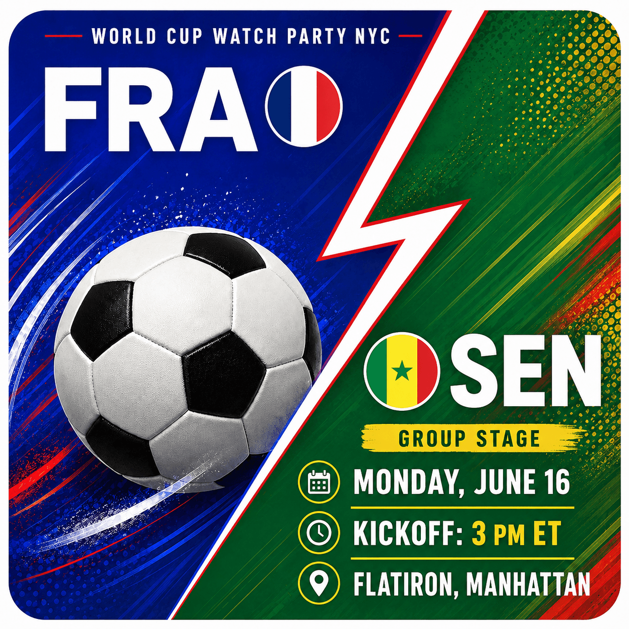 France vs Senegal, World Cup 2026 Watch Party in NYC