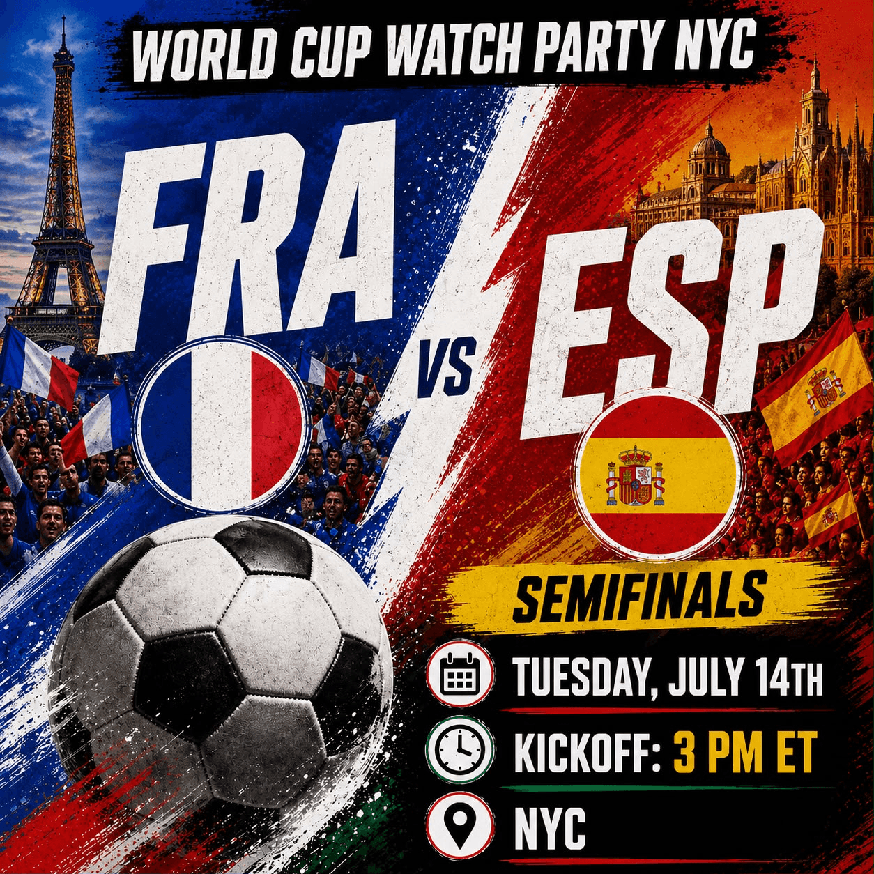 France vs Spain, World Cup 2026 Watch Party in NYC