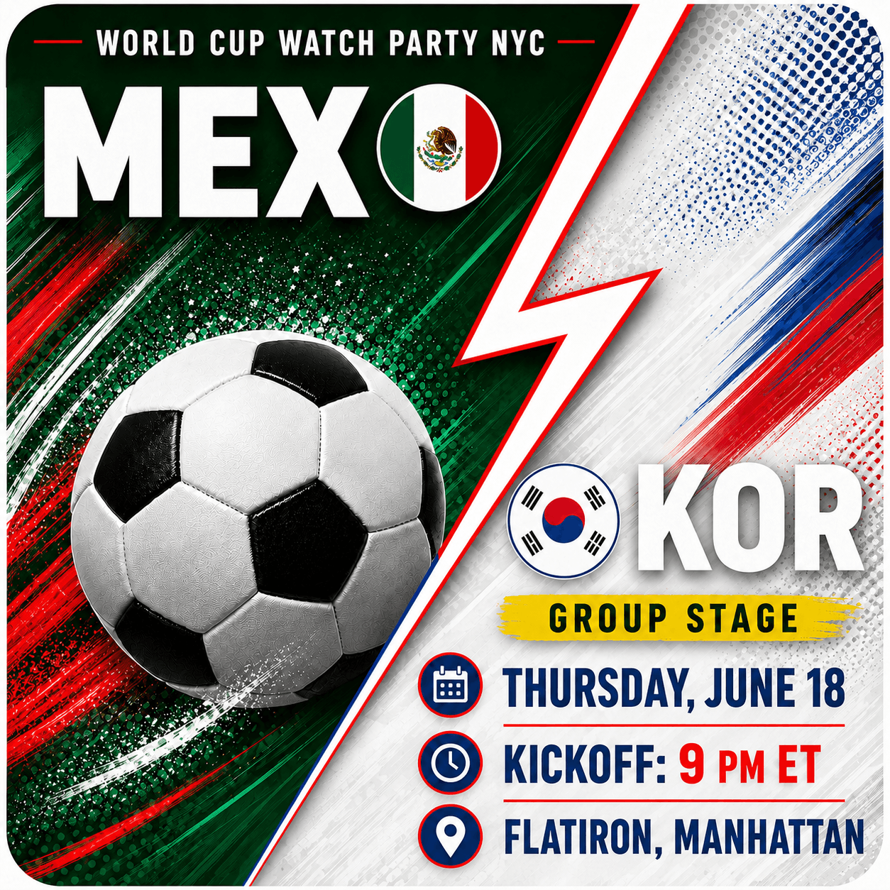 Mexico vs South Korea, World Cup 2026 Watch Party in NYC