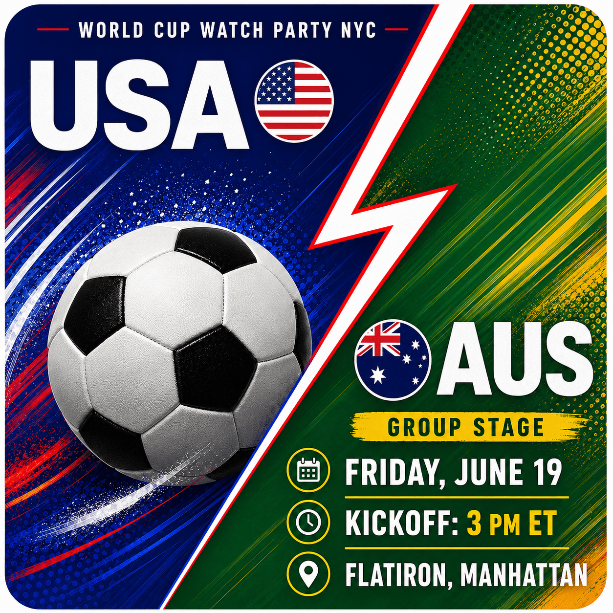 USA vs Australia, World Cup 2026 Watch Party in NYC